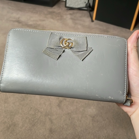 Authentic GUCCI gray bow wallet zippy wallet Gucci logo wallet - Picture 7 of 7